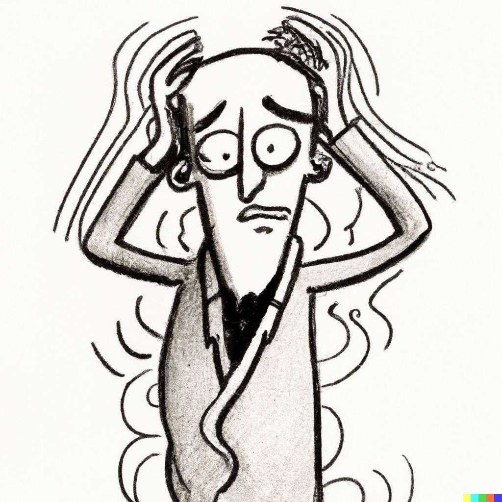 a representation of anxiety, pen and ink caricature